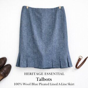 Talbots 100% Wool A-Line Skirt Blue Pleated Hem Lined Petite 2